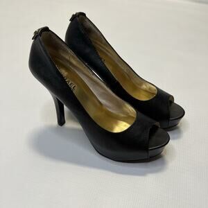 Michael michael Kors Peep Toe Hidden Platform Leather Stiletto Pumps Heels 6.5